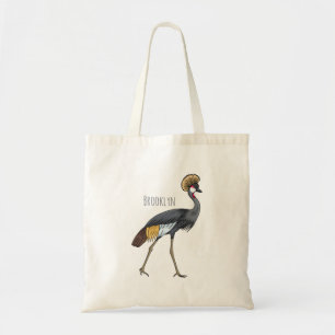 Grey crowned crane bird cartoon illustration tote bag