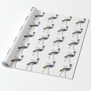 Grey crowned crane bird cartoon illustration  wrapping paper