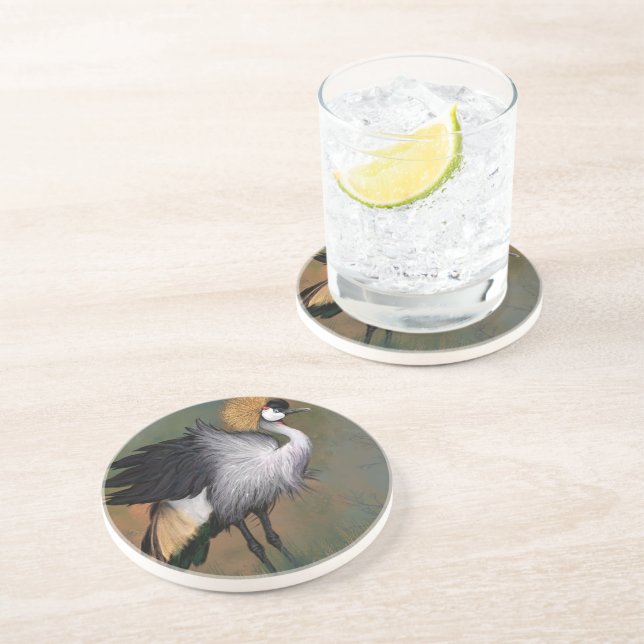Grey Crowned Crane Bird Coaster (Side)