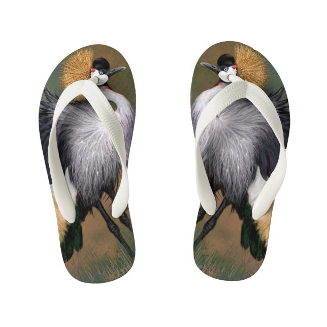 Grey Crowned Crane Bird Flip Flops (Footbed)