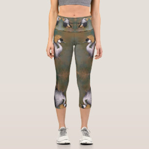 Grey Crowned Crane Capri Leggings