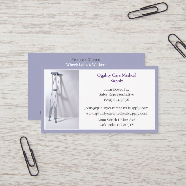 Grey Crutches Equipment Medical Senior Care  Business Card (Front/Back In Situ)