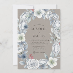 Grey Crystal Floral Arch Wedding Invitation