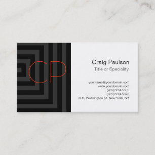 Grey Cubes Pattern Orange Monogram Business Card