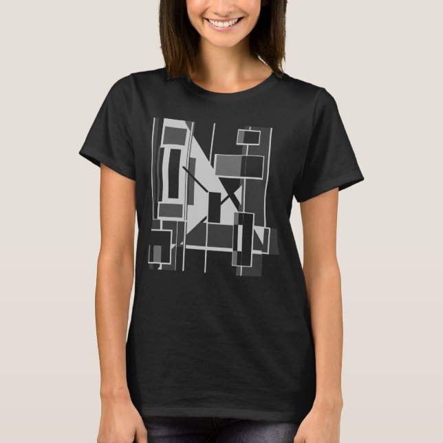 Grey Cubist Geometric MCM-inspired Abstract Art T-Shirt (Front)