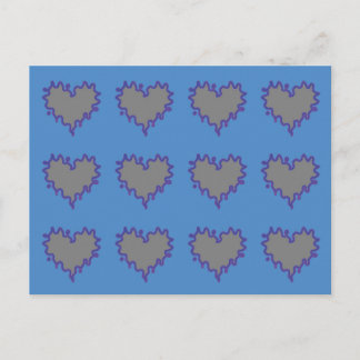 Grey Curly Edge Hearts on Blue Postcard