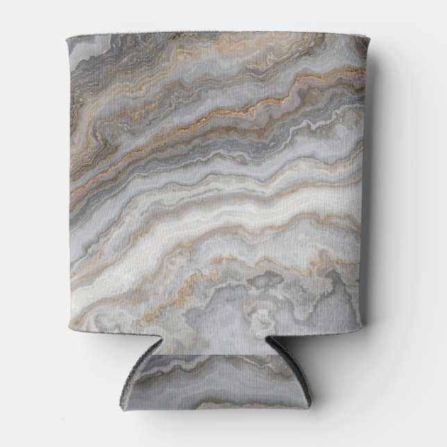 Grey Curly Marble: Golden Veins Can Cooler (Front)