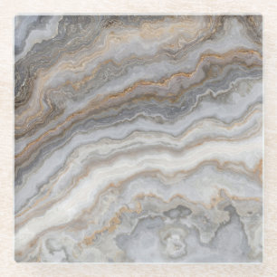 Grey Curly Marble: Golden Veins Glass Coaster