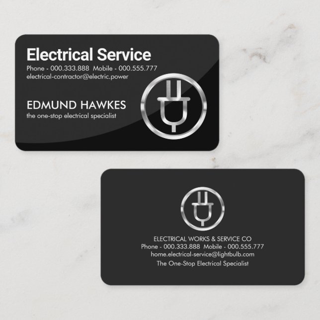 Grey Curves Silver Electrical Plug Business Card (Front/Back)