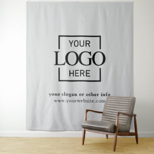 Grey Custom Business Logo Corporate Event Backdrop Tapestry