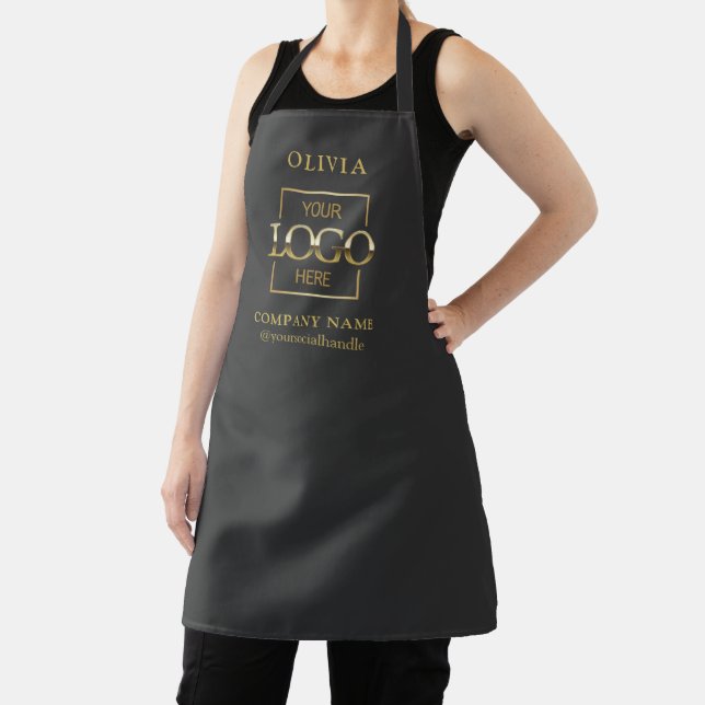Grey Custom Business Logo & Employee Name Branded Apron (Insitu)