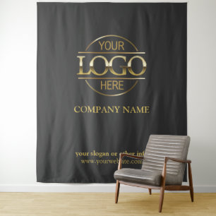Grey Custom Business Logo Trade Show Backdrop Tapestry