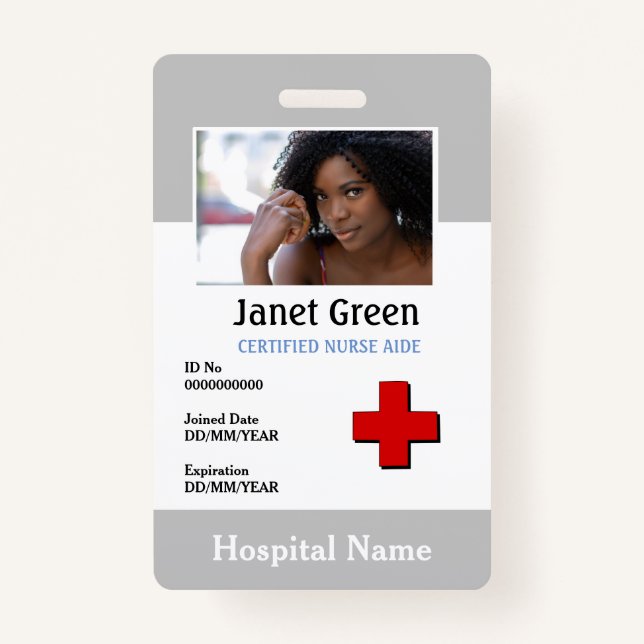 Grey Custom Employee Nurse Doctor Logo ID Photo ID Badge (Front)