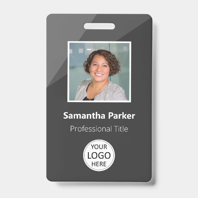 Grey Custom Employee - Photo ID, Logo, Bar Code ID Badge (Front)