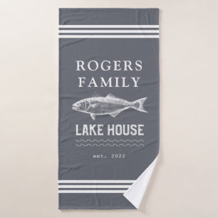Grey Custom Family Lake House Bath Towel