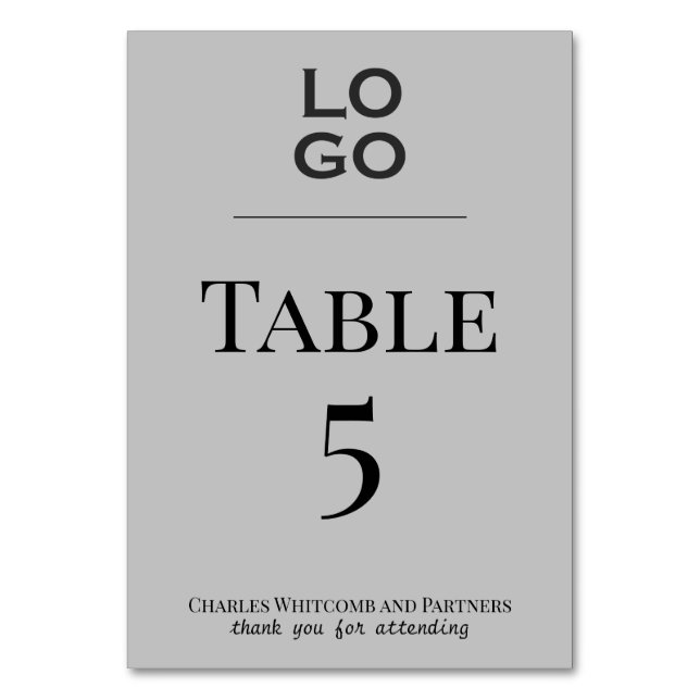 Grey Custom Logo Business Corporate Event  Table Number (Front)