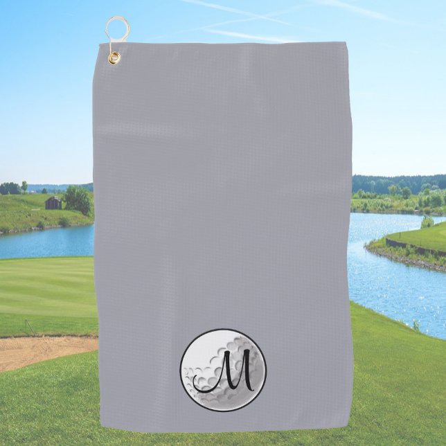 Grey custom monogram golf towel simple initial (Creator Uploaded)