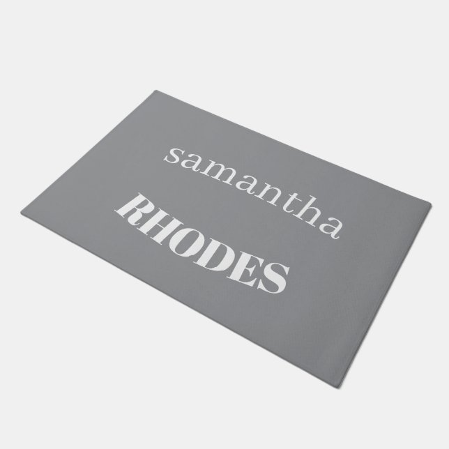 Grey custom monogram minimalist doormat (Angled)
