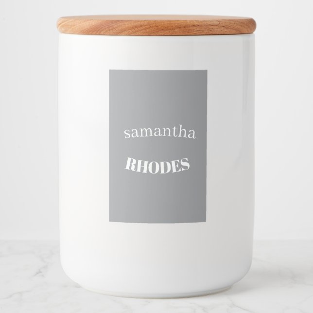 Grey custom monogram minimalist food label (Front)