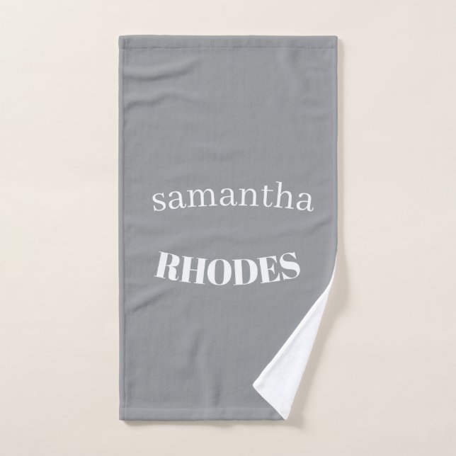 Grey custom monogram minimalist hand towel (Hand Towel)