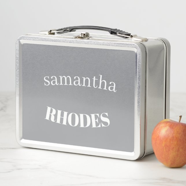 Grey custom monogram minimalist metal lunch box (In Situ)