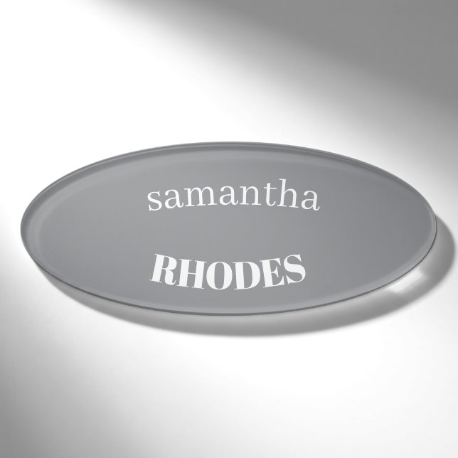 Grey custom monogram minimalist name tag (Front)