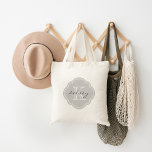 Grey Custom Personalised Monogram Tote Bag<br><div class="desc">Cute Girly Modern Tote Bag with Custom Personalised Name and Initial Monogram in a Vintage Moroccan Quatrefoil Clover Shape Frame Border</div>