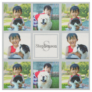 Grey Custom Personalised Photo Collage Monogram Fabric