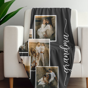 Grey Customised Grandma Grandkid 5 Photo Collage Fleece Blanket