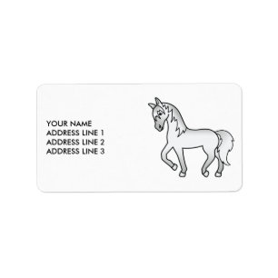 Grey Cute Cartoon Trotting Horse & Custom Text Label