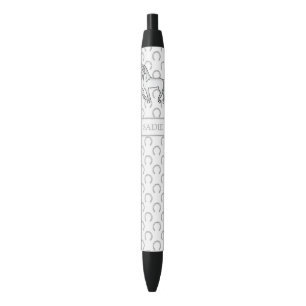 Grey Cute Cartoon Trotting Horse & Name Black Ink Pen