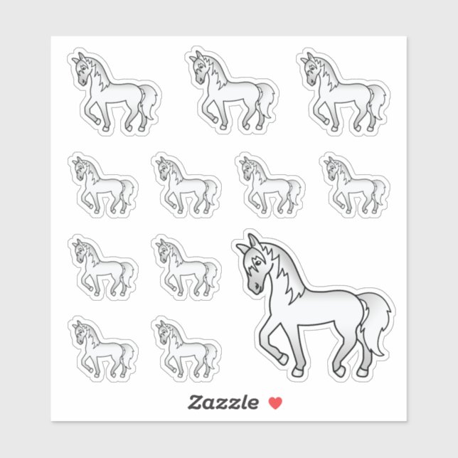 Grey Cute Cartoon Trotting Horses (Sheet)