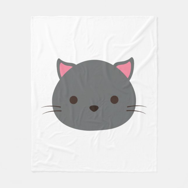 Grey Cute Cat Fleece Blanket (Front)