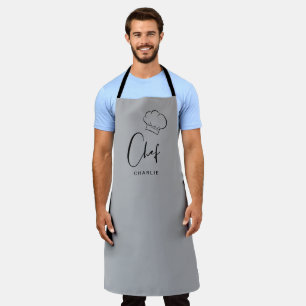 Grey cute hat and script personalised chef apron