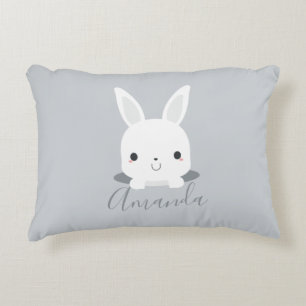 Grey Cute Little Bunny Rabbit with Custom Name Decorative Cushion
