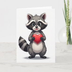 Grey Cute Raccoon Valentine Card