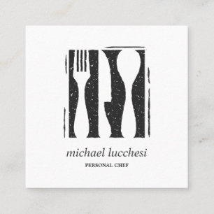 Grey Cutlery Chef Catering Restaurant Social icon Square Business Card