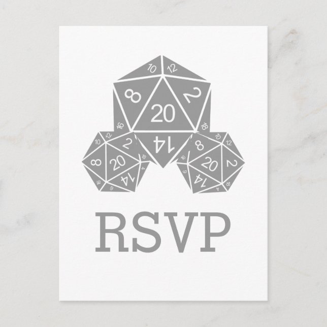 Grey D20 Dice Response Postcard (Front)
