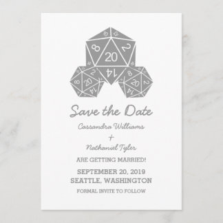 Grey D20 Dice Save the Date Invite