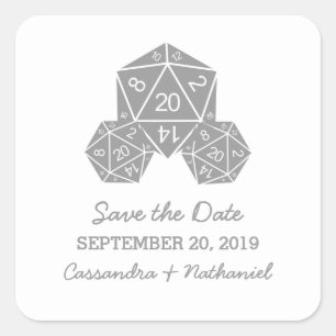 Grey D20 Dice Save the Date Stickers