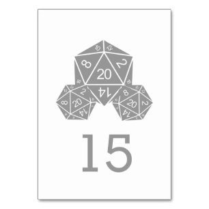 Grey D20 Dice Wedding Table Card