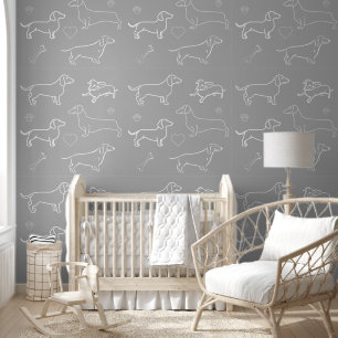 Grey Dachshund Dog Pattern Silhouette  Wallpaper