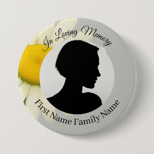 Grey daisy memorial photo button