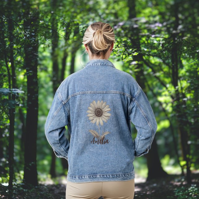 Grey Daisy Personalised Denim Jacket (Creator Uploaded)