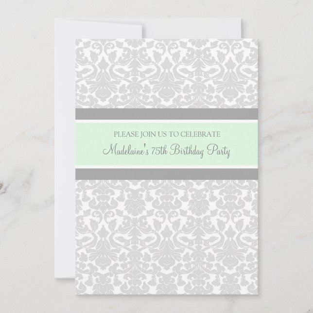 Grey Damask 75th Birthday Party Invitations (Front)