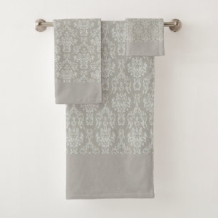 Grey Damask  Bath Towel Set