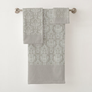 Grey Damask Bath Towel Set