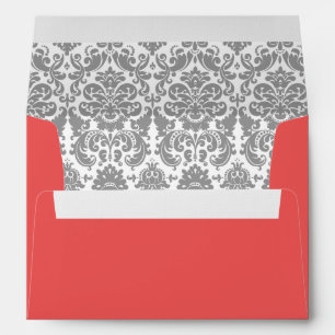 Grey Damask Coral A7 Wedding Envelope