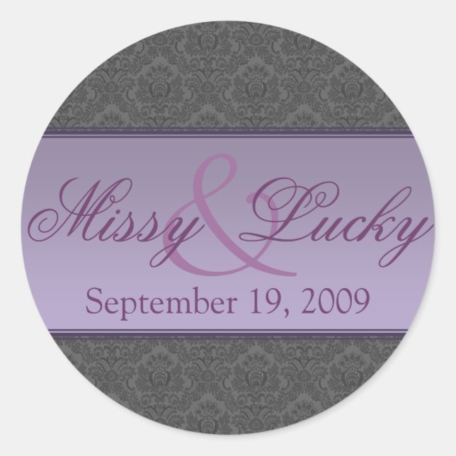 Grey Damask Couple Sticker/Seal Classic Round Sticker (Front)