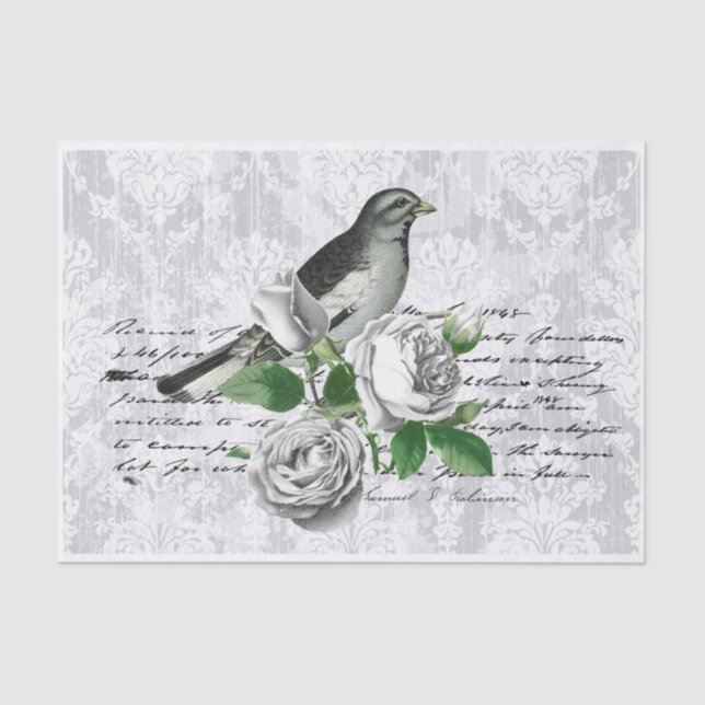Grey Damask Floral Tissue Paper (Front)